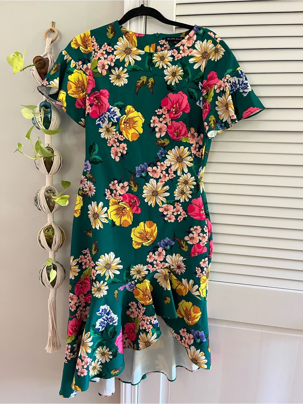 Black Halo Emerald Green Floral High-Low Dress